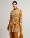 alt message - Mohey Women Mustard Chinon Palazzo Suit Ensemble Stitched Suit image number 1