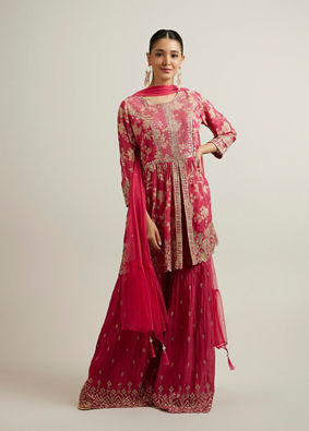Mohey Women Rani Pink Floral Patterned Sequinned Sharara Suit