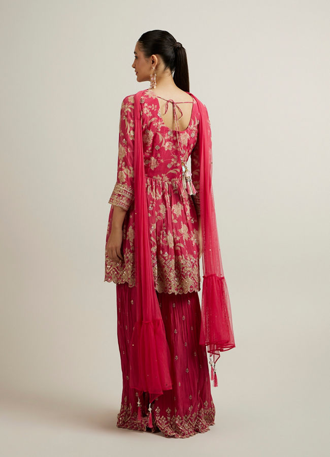 Mohey Women Rani Pink Floral Patterned Sequinned Sharara Suit