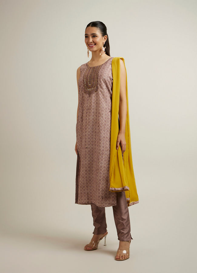 Mohey Women Purple Jaal Patterned Sequinned Straight Suit