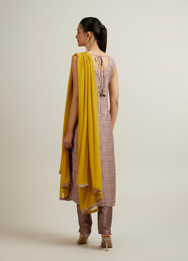 Mohey Women Purple Jaal Patterned Sequinned Straight Suit