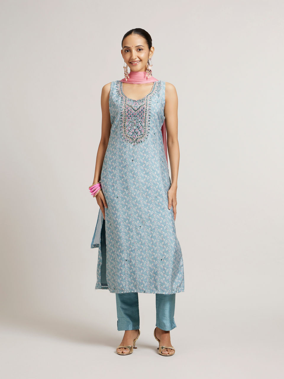 Mohey Women Sea Green Bel Buti Patterned Straight Suit Set with Sequin Work