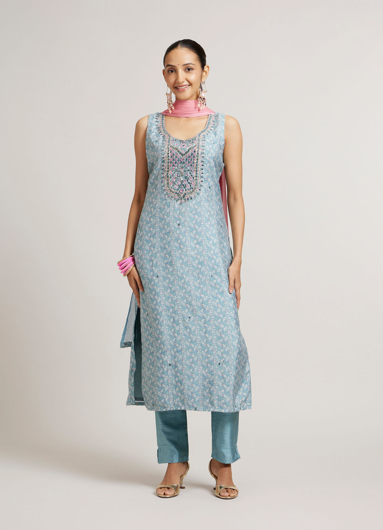 Mohey Women Sea Green Bel Buti Patterned Straight Suit Set with Sequin Work