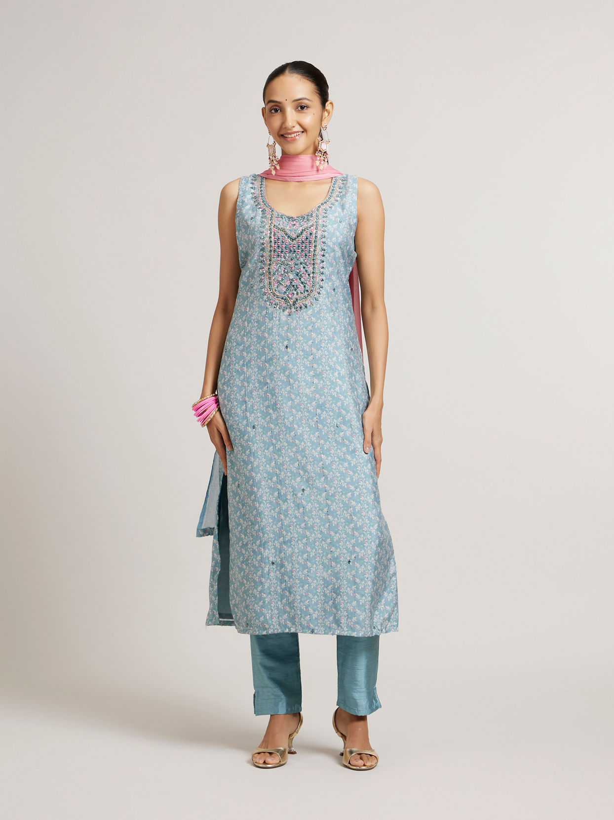 Mohey Women Sea Green Bel Buti Patterned Straight Suit Set with Sequin Work