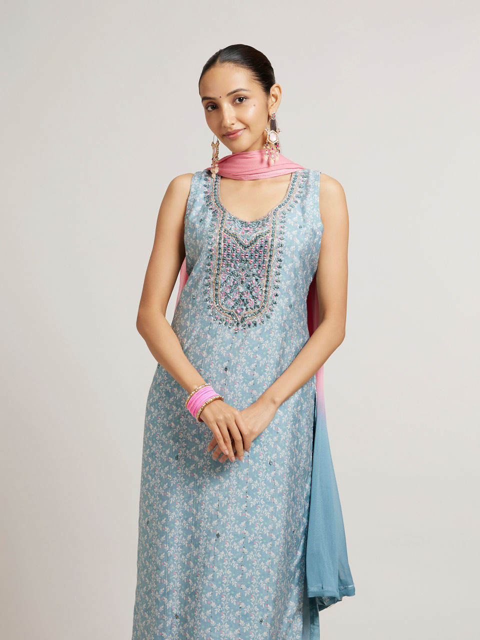 Mohey Women Sea Green Bel Buti Patterned Straight Suit Set with Sequin Work