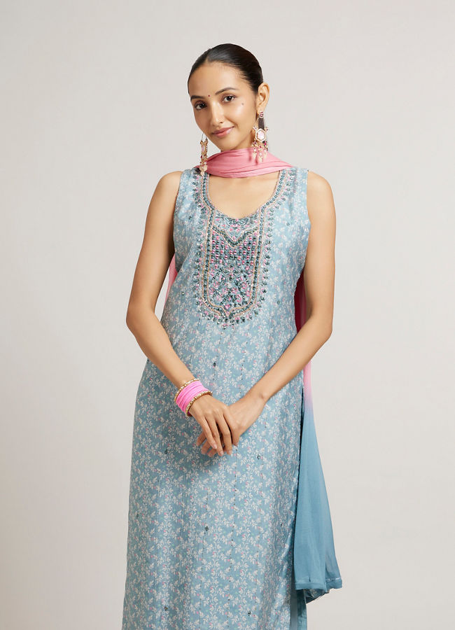 Mohey Women Sea Green Bel Buti Patterned Straight Suit Set with Sequin Work