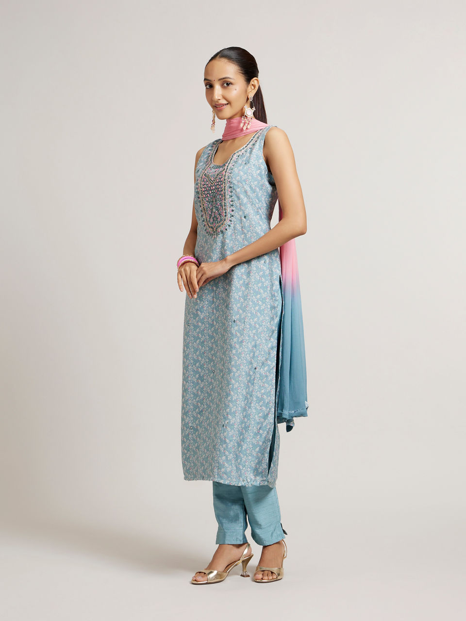 Mohey Women Sea Green Bel Buti Patterned Straight Suit Set with Sequin Work