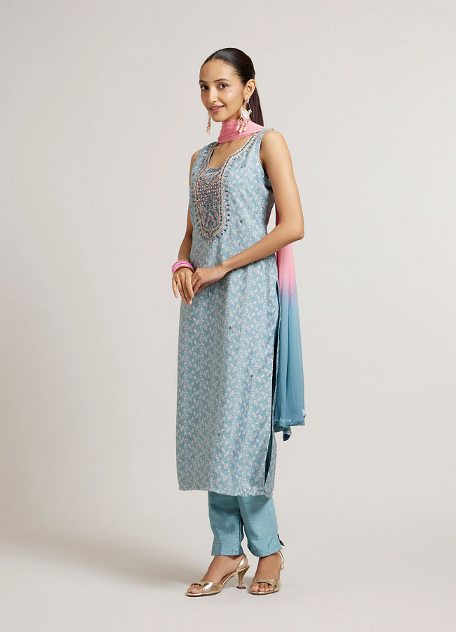 Mohey Women Sea Green Bel Buti Patterned Straight Suit Set with Sequin Work