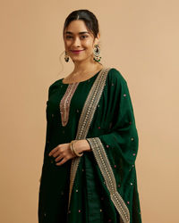 Mohey Women Bottle Green Floral Buta Patterned Straight Suit