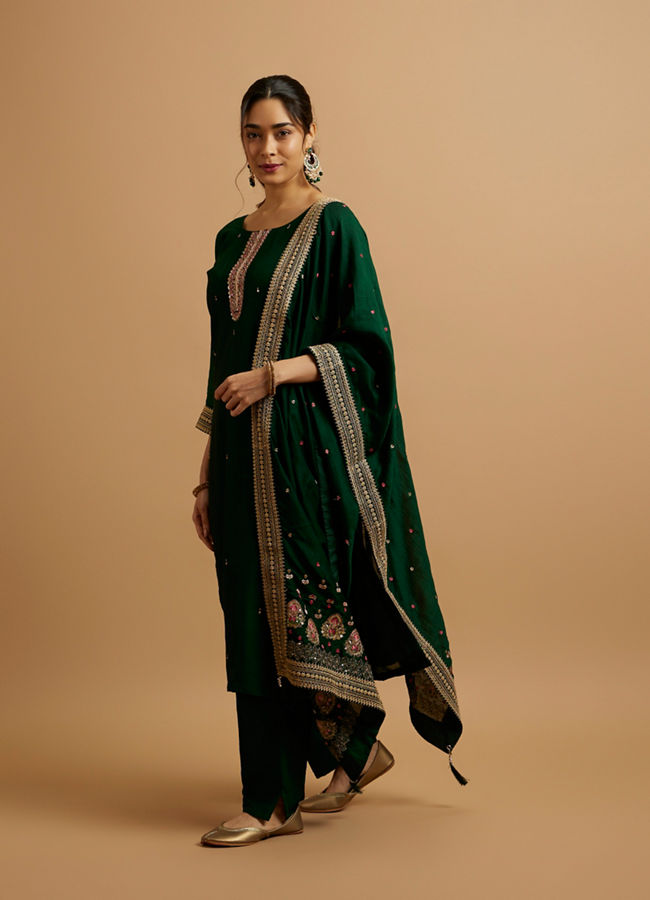 Mohey Women Bottle Green Floral Buta Patterned Straight Suit