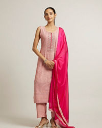 Mohey Women Light Pink Stitched Suit with Mirror & Sequin Embellishments