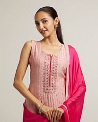 Mohey Women Light Pink Stitched Suit with Mirror & Sequin Embellishments