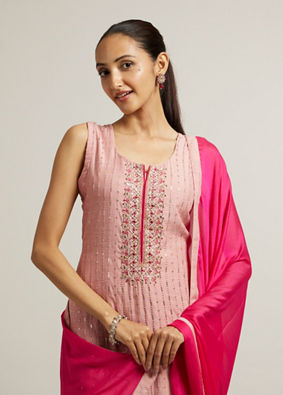 alt message - Mohey Women Light Pink Stitched Suit with Mirror & Sequin Embellishments image number 1