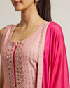 Mohey Women Light Pink Straight Suit with Mirror & Sequin Embellishments
