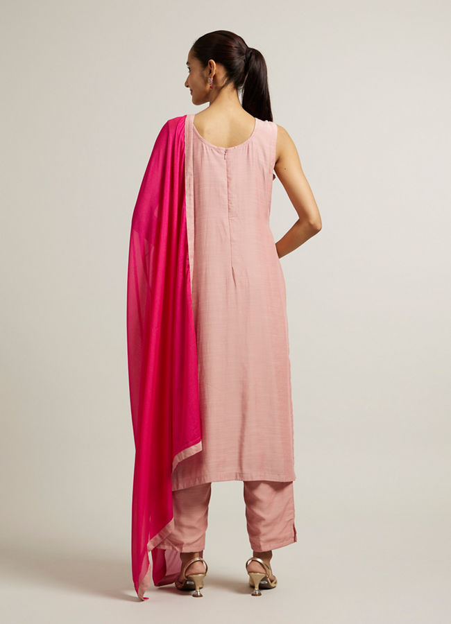 Mohey Women Light Pink Straight Suit with Mirror & Sequin Embellishments