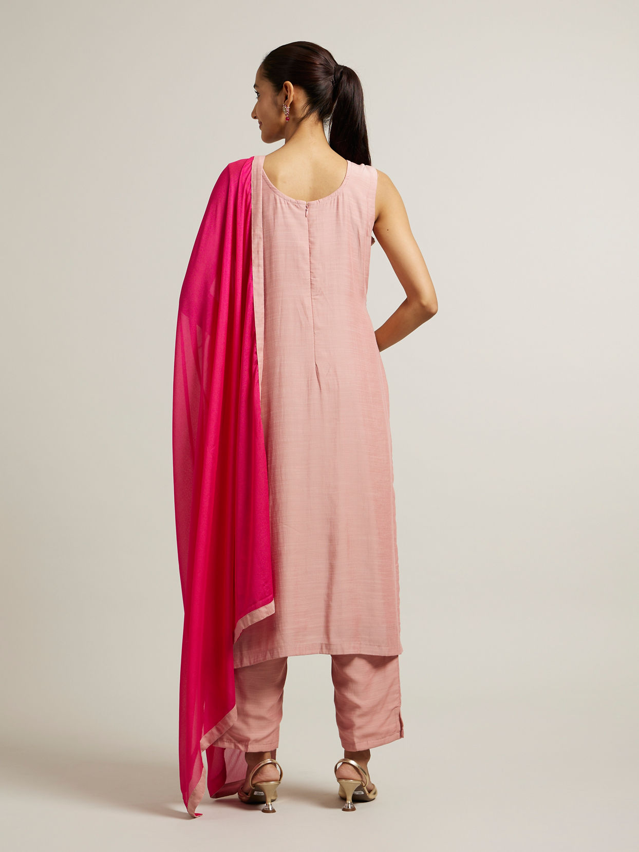 Mohey Women Light Pink Straight Suit with Mirror & Sequin Embellishments