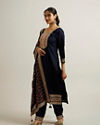 Mohey Women Indigo Blue Floral Embroidered Straight Suit