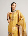 alt message - Mohey Women Mustard Yellow Floral Printed Stitched Suit Set with Sequin & Zari Work image number 1