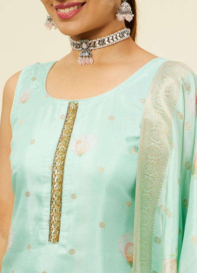 Mohey Women Sea Green Floral Printed Straight Suit