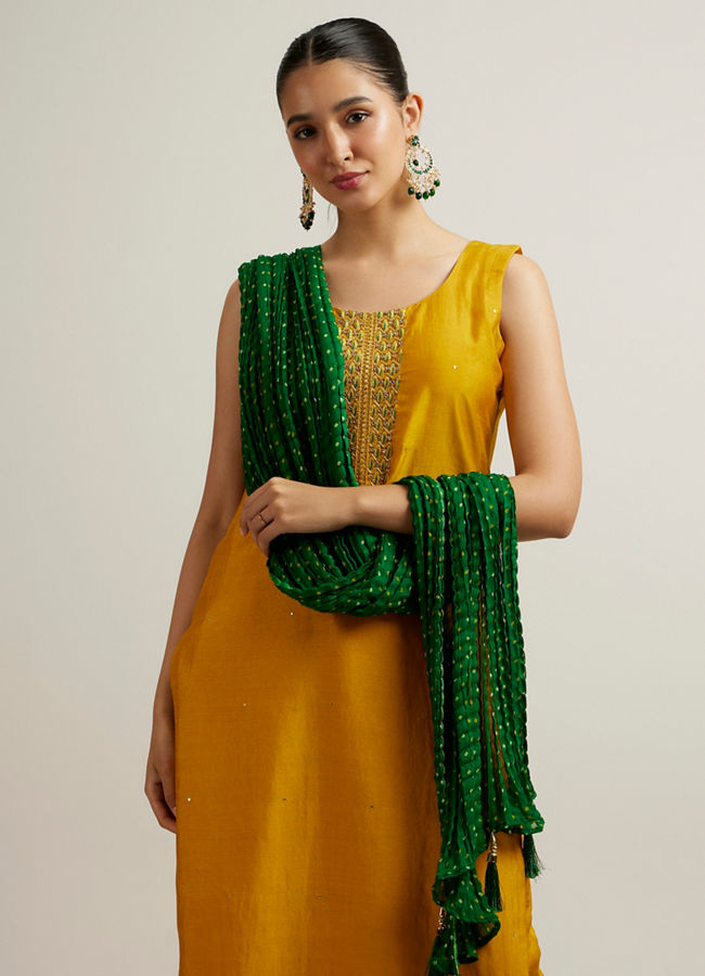 Mohey Women Mustard Yellow Stone Embellished Straight Suit