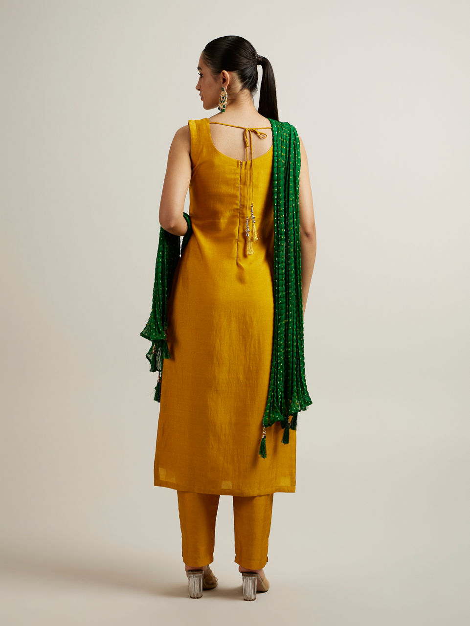 Mohey Women Mustard Yellow Stone Embellished Straight Suit