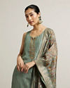 Mohey Women Pista Green Floral Embroidered Straight Suit with Rhinestones