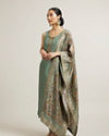Mohey Women Pista Green Floral Embroidered Straight Suit with Rhinestones