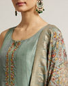 Mohey Women Pista Green Floral Embroidered Straight Suit with Rhinestones