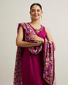 Mohey Women Wine Blended Viscose Straight Suit with Zardosi Work