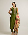 Mehendi Green Floral Embroidered Straight Suit with Rhinestones