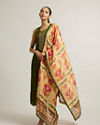 Mohey Women Mehendi Green Floral Embroidered Straight Suit with Rhinestones