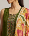 Mohey Women Mehendi Green Floral Embroidered Straight Suit with Rhinestones