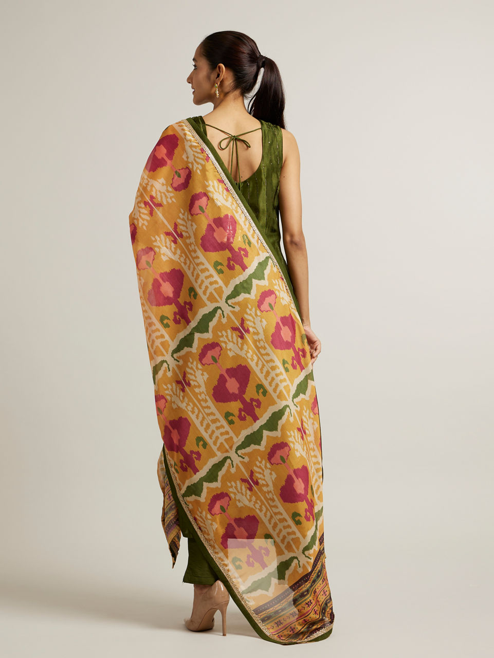 Mohey Women Mehendi Green Floral Embroidered Straight Suit with Rhinestones