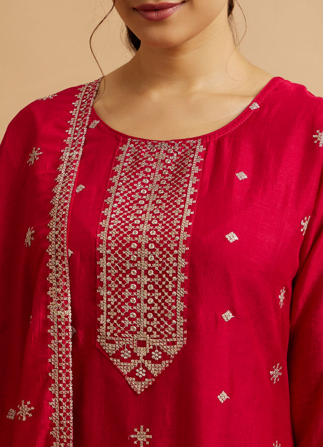 Mohey Women Dark Red Buta Patterned Straight Suit