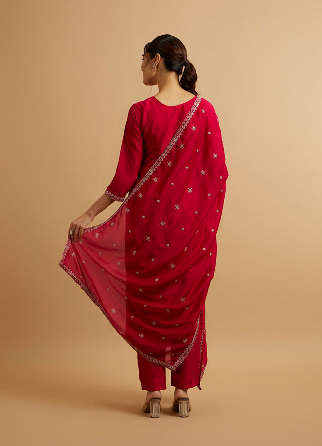 Mohey Women Dark Red Buta Patterned Straight Suit