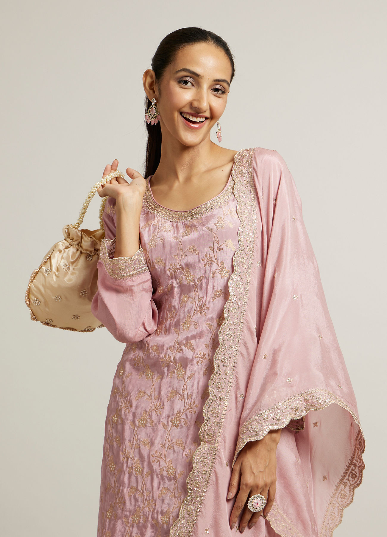 Mohey Women Light Purple Bel Buti Patterned Suit with Sequin Work