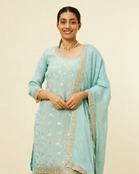 Mohey Women Light Blue Bel Buti Jaal Patterned Palazzo Suit