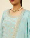 alt message - Mohey Women Light Blue Bel Buti Jaal Patterned Palazzo Suit image number 2