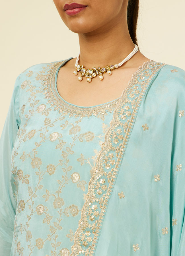 Mohey Women Light Blue Bel Buti Jaal Patterned Palazzo Suit