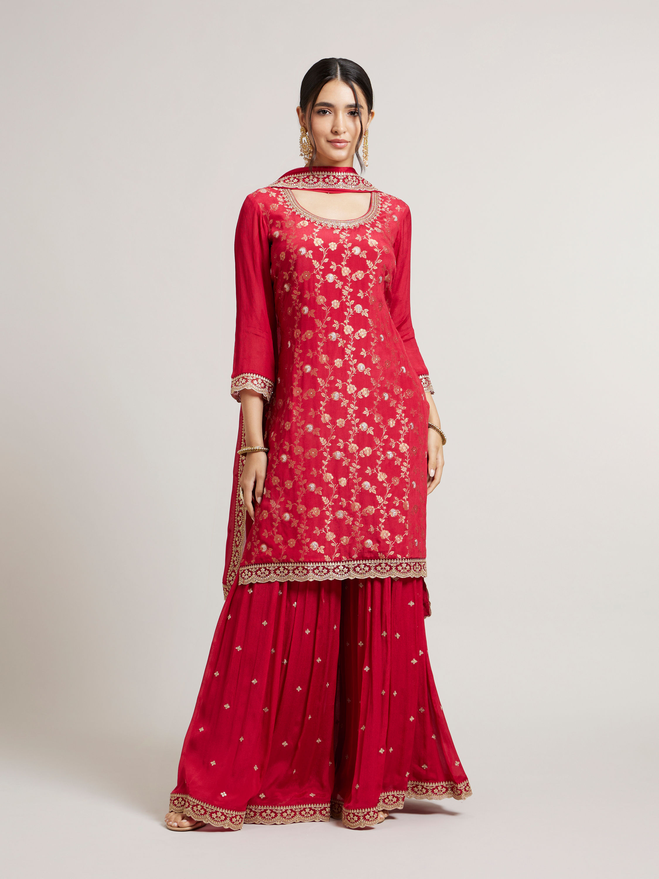 Mohey Women Red Radiance Stitched Suit