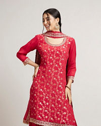 Mohey Women Red Radiance Stitched Suit