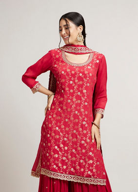 Mohey Women Red Radiance Stitched Suit image number 1