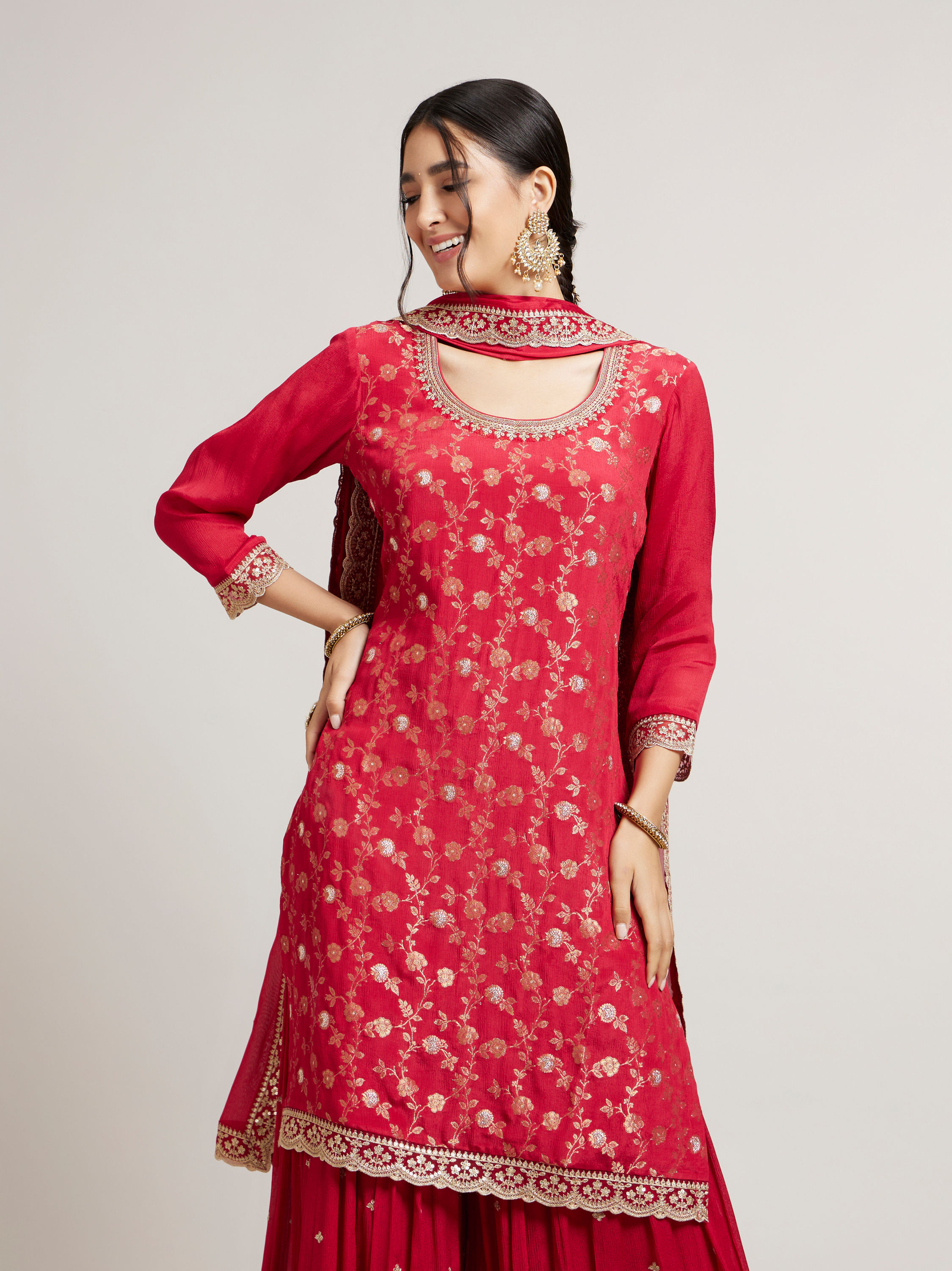 Mohey Women Red Radiance Stitched Suit