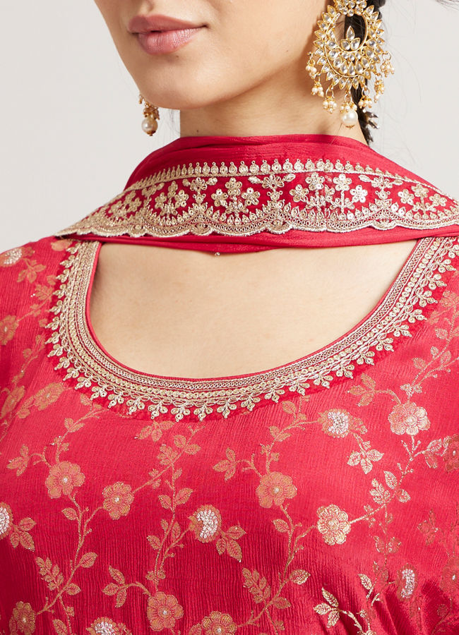 alt message - Mohey Women Red Radiance Stitched Suit image number 3