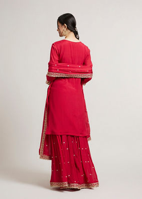 Mohey Women Red Radiance Stitched Suit image number 4