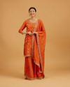 Pumpkin Orange Bel Buti Patterned Palazzo Suit with Floral Butas