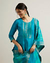 Mohey Women Teal Blue Buta Patterned Straight Suit