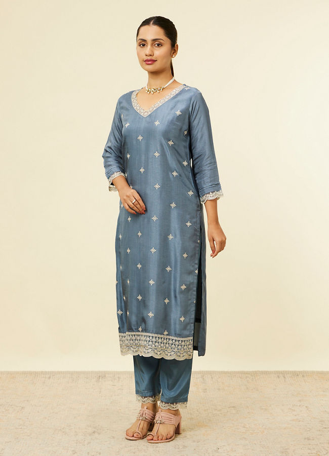 alt message - Mohey Women Dark Grey Buta Printed Pallazo Suit image number 3