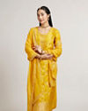 Mohey Women Mustard Yellow Floral Vine Patterned Straight Suit Set with Sequin Work