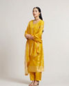 Mohey Women Mustard Yellow Floral Vine Patterned Straight Suit Set with Sequin Work